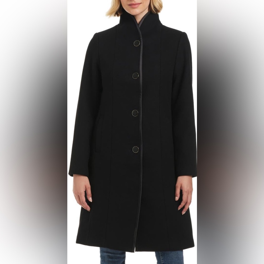 Satin Trim stand collar coat